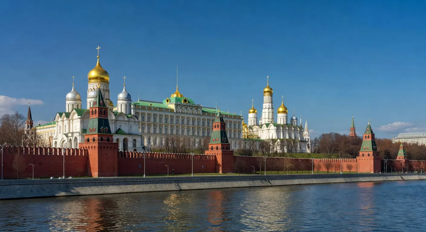 Cathedrales du Kremlin de Moscou vues depuis la Place Rouge avec leurs coupoles dorees