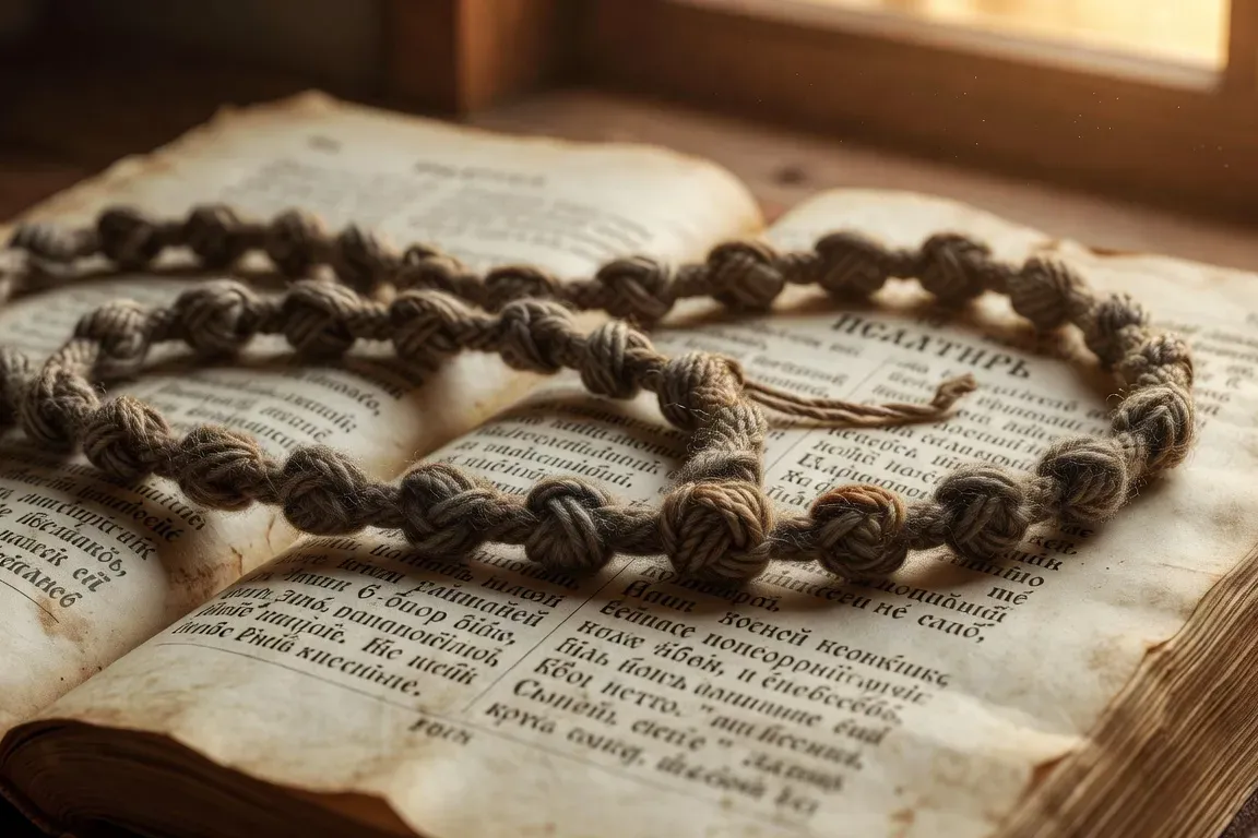 Coin prière orthodoxe avec icone du Christ Pantocrator livre de prières ouvert et tchotki pose sur un analogion en bois