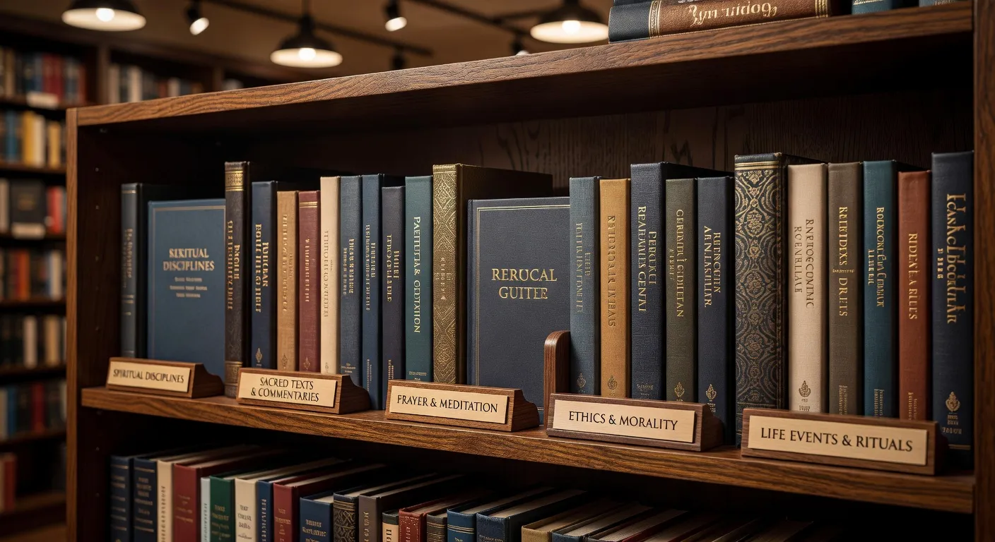 Rayonnages de livres religieux dans une librairie ancienne