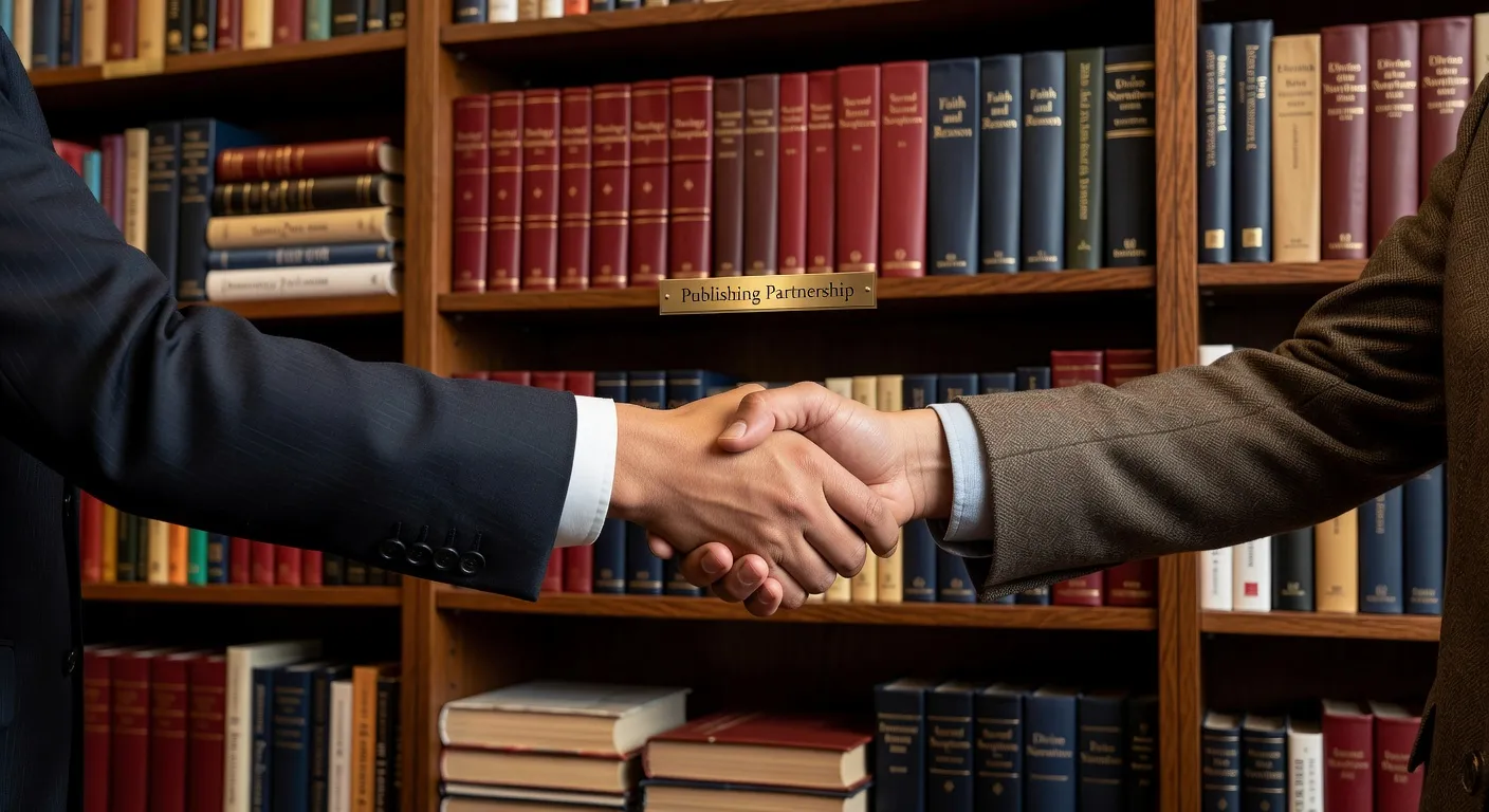 Livres et objets religieux dans une vitrine de librairie partenaire