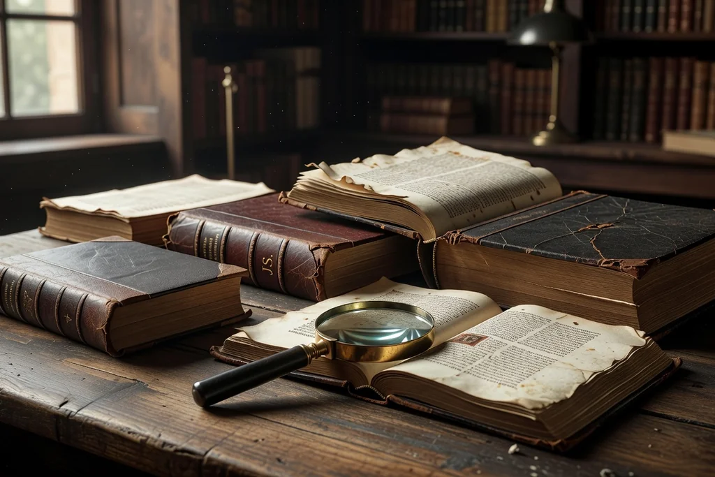 Plusieurs psautiers et Bibles comparés côte à côte sur une table en bois dans une librairie