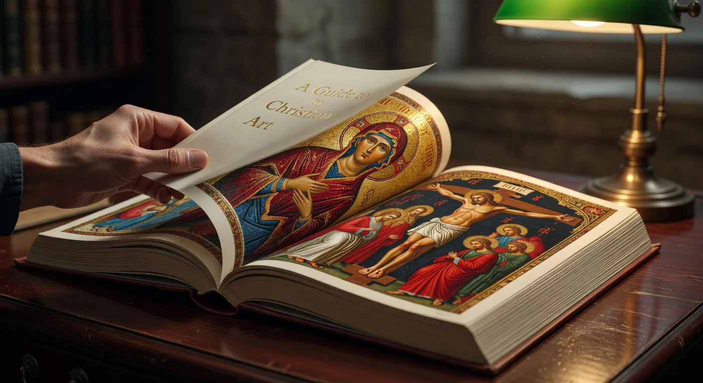 Icones chretiennes et livres de priere sur une table en bois