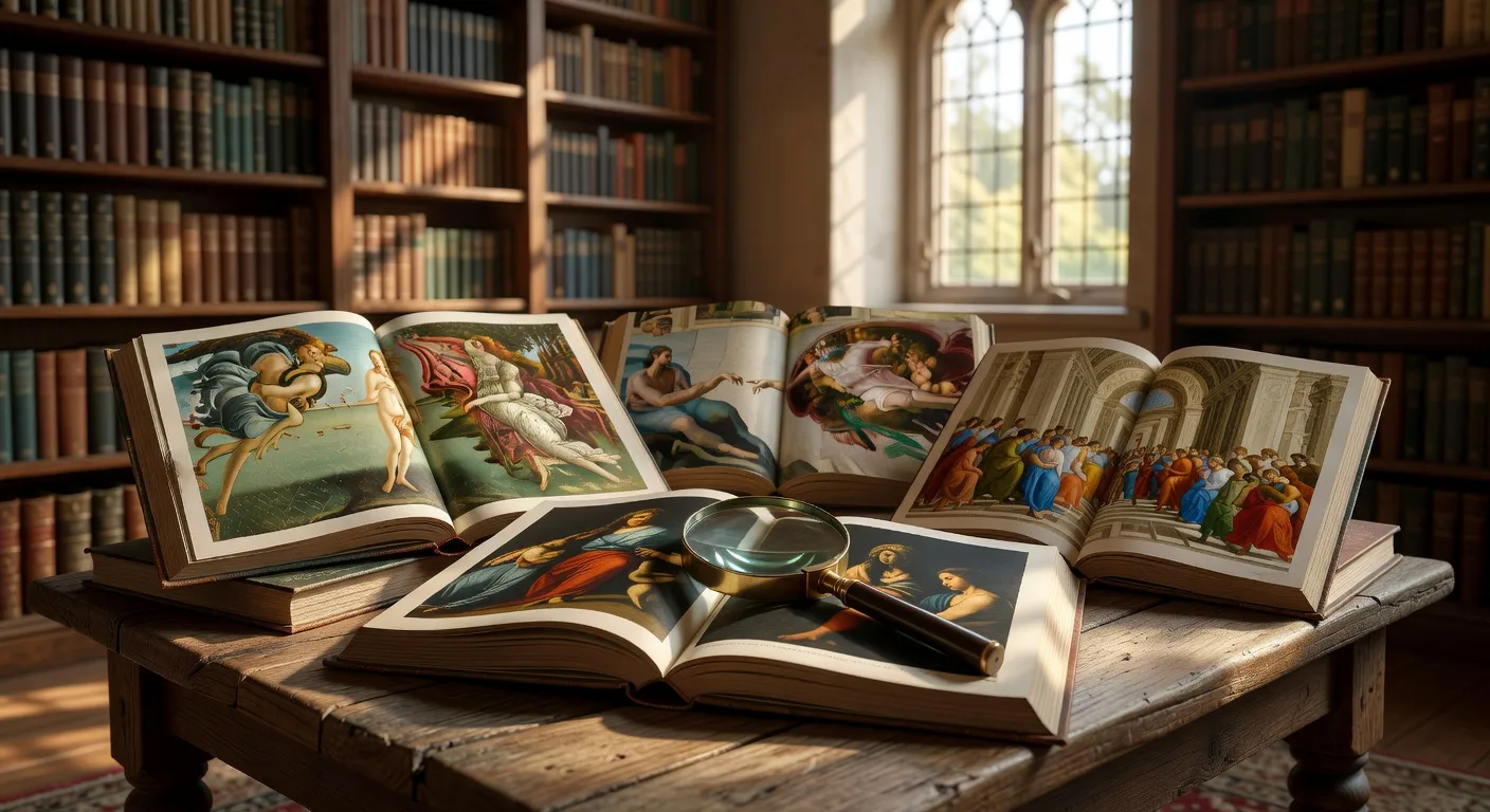 Beaux livres d'art religieux ouverts montrant des reproductions d'oeuvres sacrees