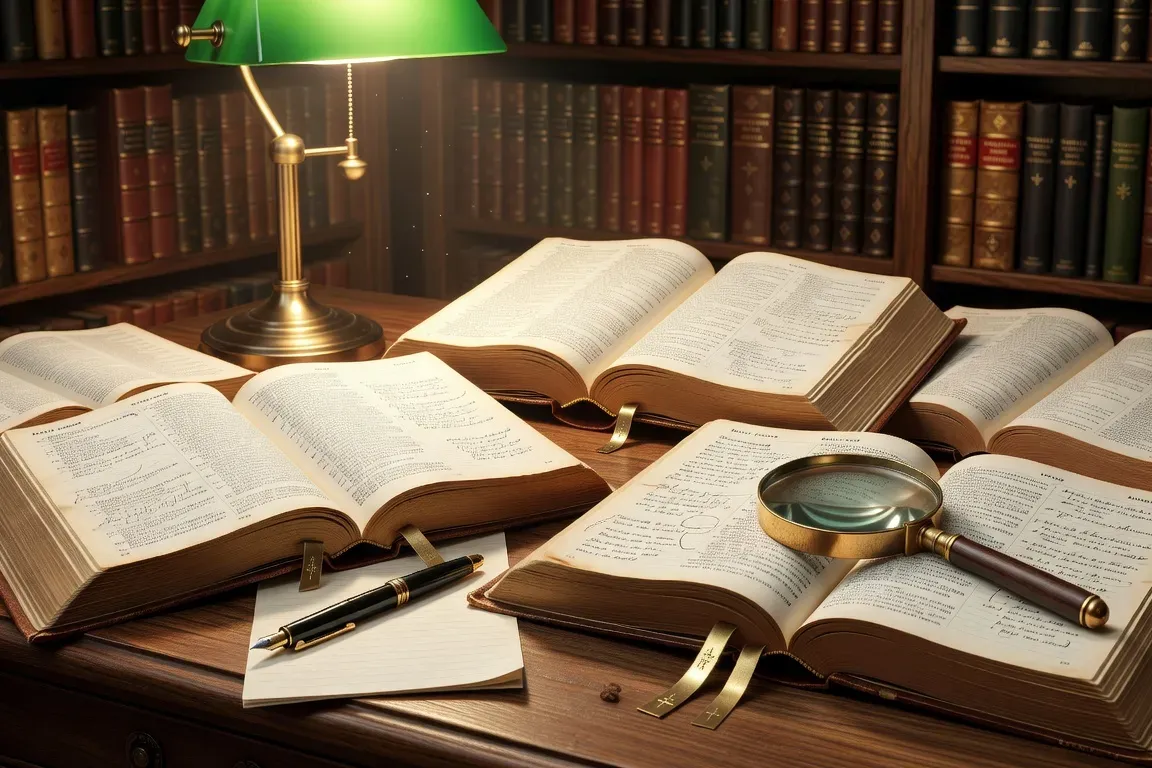 Plusieurs Bibles d'étude catholiques ouvertes en comparatif sur un bureau