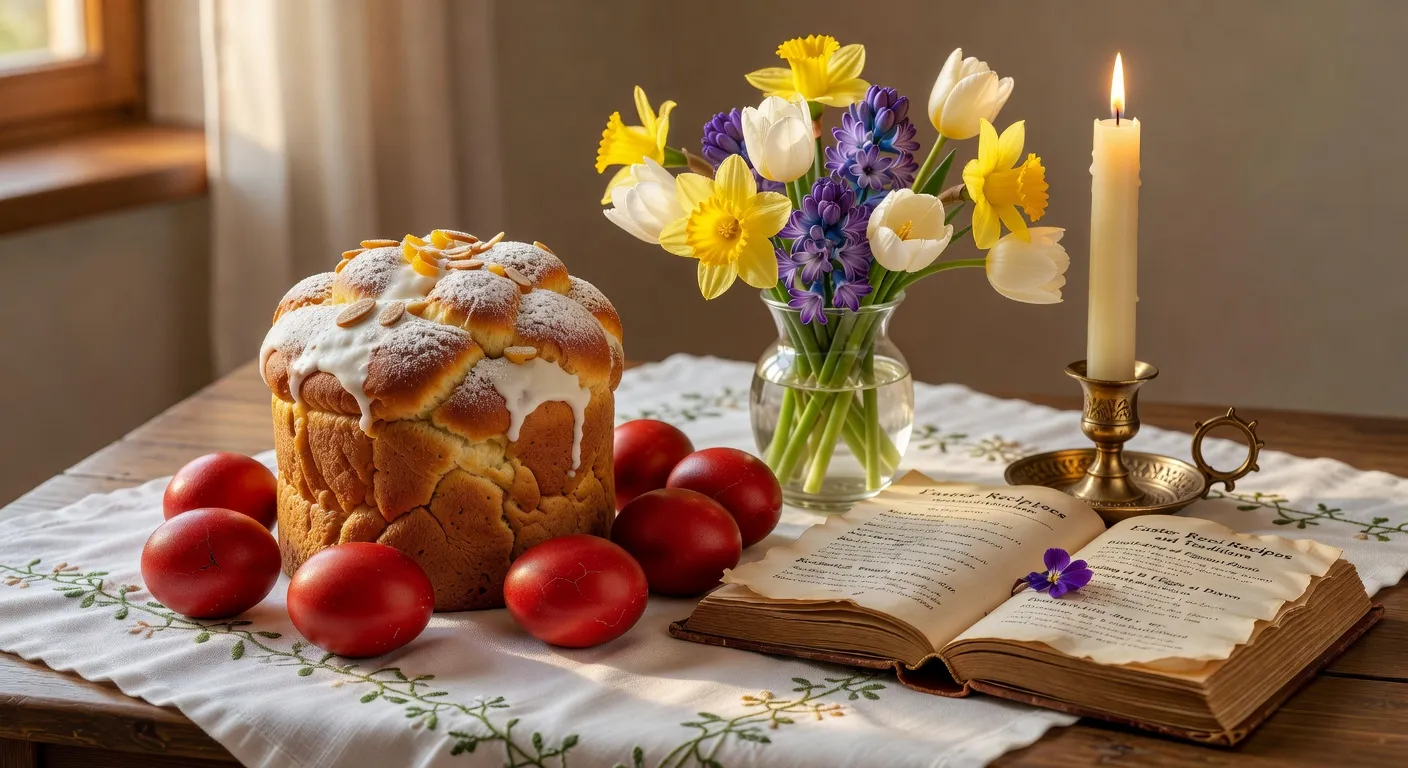 Livres sur Paques entoures de decorations pascales et d'oeufs