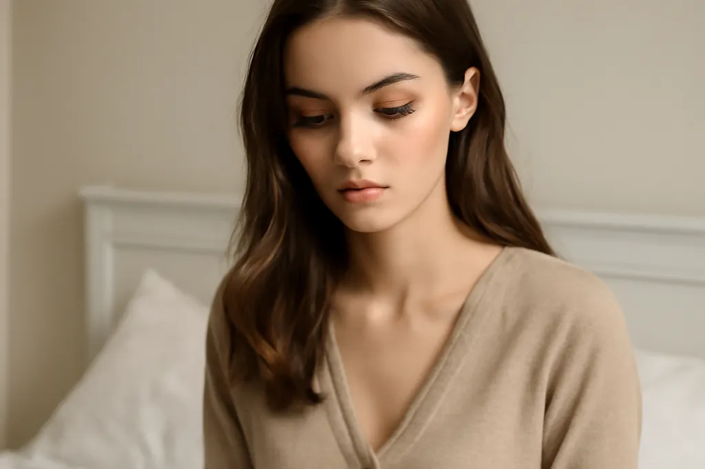 Jeune femme lisant un livre dans sa chambre, lumière naturelle, ambiance studieuse et calme