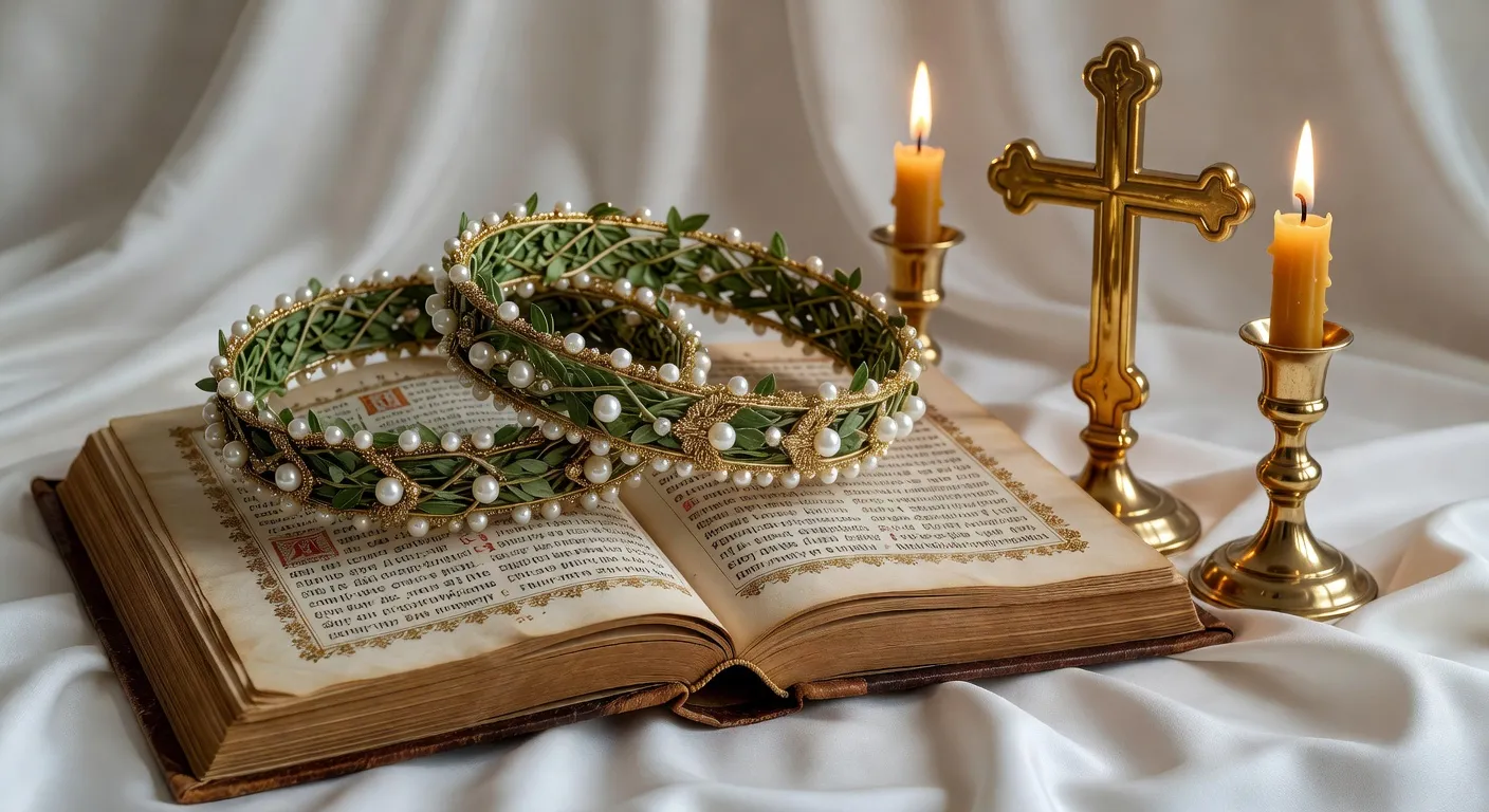Livre ancien ouvert sur une page illustrant un mariage orthodoxe